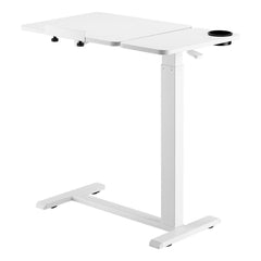 Overbed Table, Mobile Bed Side Table with Flip Desktop and 4 Hidden Wheels, Height & Angle Adjustable Rolling Laptop Desk with Cup Holder, Portable Over Bed Desk for Home, Office, Study, White