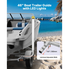 Boat Trailer Guide, 1175mm with LED Light Trailer Guide Poles, 2PCS High-Hardness Steel Guide-Ons, Wide Adjustable Trailers Guides with PVC Pipes, for Ski Boat, Fishing Boat or Sailboat Trailers