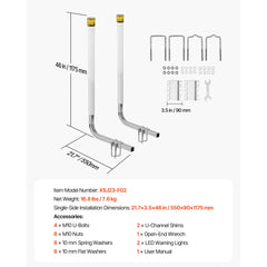 Boat Trailer Guide, 1175mm with LED Light Trailer Guide Poles, 2PCS High-Hardness Steel Guide-Ons, Wide Adjustable Trailers Guides with PVC Pipes, for Ski Boat, Fishing Boat or Sailboat Trailers