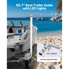 Boat Trailer Guide, 1670mm with LED Light Trailer Guide Poles, 2PCS High-Hardness Steel Guide-Ons, Wide Adjustable Trailers Guides with PVC Pipes, for Ski Boat, Fishing Boat, Sailboat Trailers