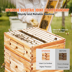 Bee Hive 30 Frame Bee Hives Starter Kit, Beeswax Coated Fir Wood, 2 Deep + 1 Medium Bee Boxes Langstroth Beehive Kit, Transparent Acrylic Windows with Foundations for Beginners Pro Beekeepers