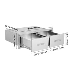 Outdoor Kitchen Drawers 30" W x 10" H x 20" D, Horizontal Double BBQ Access Drawers Stainless Steel with Handle, BBQ Island Drawers for Outdoor Kitchens or Patio Grill Station