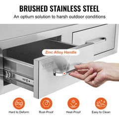 Outdoor Kitchen Drawers 30" W x 10" H x 20" D, Horizontal Double BBQ Access Drawers Stainless Steel with Handle, BBQ Island Drawers for Outdoor Kitchens or Patio Grill Station