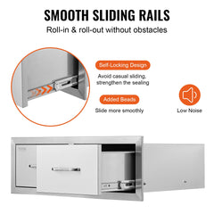 Outdoor Kitchen Drawers 30" W x 10" H x 20" D, Horizontal Double BBQ Access Drawers Stainless Steel with Handle, BBQ Island Drawers for Outdoor Kitchens or Patio Grill Station