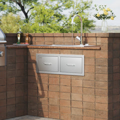 Outdoor Kitchen Drawers 30" W x 10" H x 20" D, Horizontal Double BBQ Access Drawers Stainless Steel with Handle, BBQ Island Drawers for Outdoor Kitchens or Patio Grill Station