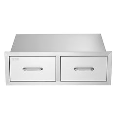 Outdoor Kitchen Drawers 30" W x 10" H x 20" D, Horizontal Double BBQ Access Drawers Stainless Steel with Handle, BBQ Island Drawers for Outdoor Kitchens or Patio Grill Station