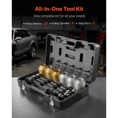 Pull and Press Sleeve Kit, 26 PCS, Steel Bush Removal Insertion Sleeve Tools with Carrying Case, Compatible with LCV and HGV Engines, for Removing and Installing Bushings, Bearings, and Seals