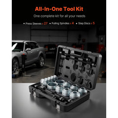 Pull and Press Sleeve Kit, 36 PCS, Steel Bush Removal Insertion Sleeve Tools with Carrying Case, Compatible with LCV and HGV Engines, for Removing and Installing Bushings, Bearings, and Seals