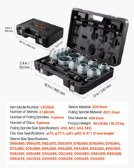 Pull and Press Sleeve Kit, 36 PCS, Steel Bush Removal Insertion Sleeve Tools with Carrying Case, Compatible with LCV and HGV Engines, for Removing and Installing Bushings, Bearings, and Seals
