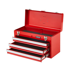 Tool Box 520 mm Portable Metal Tool Box 3 Drawers Tool Organizer Red