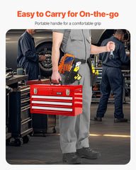 Tool Box 520 mm Portable Metal Tool Box 3 Drawers Tool Organizer Red