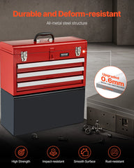 Tool Box 520 mm Portable Metal Tool Box 3 Drawers Tool Organizer Red