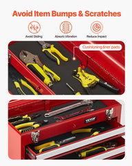 Tool Box 520 mm Portable Metal Tool Box 3 Drawers Tool Organizer Red