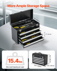 Metal Tool Box, 20.5-inch, Portable Metal Tool Box with 4 Drawers, Small Tool Chest with EVA Liners, Ball Bearing Slide Drawers Locking & Powder Coated Finish, Multi-Function Tool Organizer