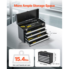 Metal Tool Box, 20.5-inch, Portable Metal Tool Box with 4 Drawers, Small Tool Chest with EVA Liners, Ball Bearing Slide Drawers Locking & Powder Coated Finish, Multi-Function Tool Organizer