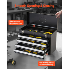 Metal Tool Box, 20.5-inch, Portable Metal Tool Box with 4 Drawers, Small Tool Chest with EVA Liners, Ball Bearing Slide Drawers Locking & Powder Coated Finish, Multi-Function Tool Organizer