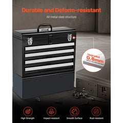 Metal Tool Box, 20.5-inch, Portable Metal Tool Box with 4 Drawers, Small Tool Chest with EVA Liners, Ball Bearing Slide Drawers Locking & Powder Coated Finish, Multi-Function Tool Organizer