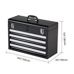 Metal Tool Box, 20.5-inch, Portable Metal Tool Box with 4 Drawers, Small Tool Chest with EVA Liners, Ball Bearing Slide Drawers Locking & Powder Coated Finish, Multi-Function Tool Organizer