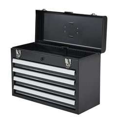 Metal Tool Box, 20.5-inch, Portable Metal Tool Box with 4 Drawers, Small Tool Chest with EVA Liners, Ball Bearing Slide Drawers Locking & Powder Coated Finish, Multi-Function Tool Organizer