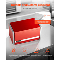 Metal Tool Box, 8.6-inch, Portable Metal Tool Box with 3 Drawers, Small Tool Chest with EVA Liners and PP Feet Pads, Heavy-Duty Steel With Ball Bearing Opening and Powder Coated Finish, Red