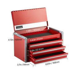 Metal Tool Box, 8.6-inch, Portable Metal Tool Box with 3 Drawers, Small Tool Chest with EVA Liners and PP Feet Pads, Heavy-Duty Steel With Ball Bearing Opening and Powder Coated Finish, Red