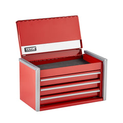 Metal Tool Box, 8.6-inch, Portable Metal Tool Box with 3 Drawers, Small Tool Chest with EVA Liners and PP Feet Pads, Heavy-Duty Steel With Ball Bearing Opening and Powder Coated Finish, Red