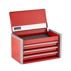 Metal Tool Box, 8.6-inch, Portable Metal Tool Box with 3 Drawers, Small Tool Chest with EVA Liners and PP Feet Pads, Heavy-Duty Steel With Ball Bearing Opening and Powder Coated Finish, Red