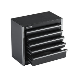 Metal Tool Box, 8.6-inch, Portable Metal Tool Box with 5 Drawers, Small Tool Chest with EVA Liners and PP Feet Pads, Heavy-Duty Steel With Ball Bearing Opening and Powder Coated Finish, Black
