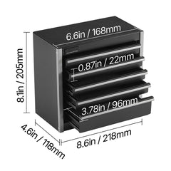 Metal Tool Box, 8.6-inch, Portable Metal Tool Box with 5 Drawers, Small Tool Chest with EVA Liners and PP Feet Pads, Heavy-Duty Steel With Ball Bearing Opening and Powder Coated Finish, Black