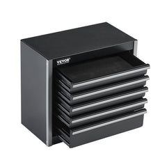 Metal Tool Box, 8.6-inch, Portable Metal Tool Box with 5 Drawers, Small Tool Chest with EVA Liners and PP Feet Pads, Heavy-Duty Steel With Ball Bearing Opening and Powder Coated Finish, Black