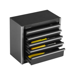 Metal Tool Box, 8.6-inch, Portable Metal Tool Box with 5 Drawers, Small Tool Chest with EVA Liners and PP Feet Pads, Heavy-Duty Steel With Ball Bearing Opening and Powder Coated Finish, Black