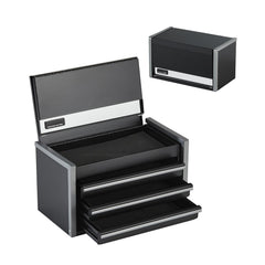 Metal Tool Box, 8.6-inch, Portable Metal Tool Box with 3 Drawers, Small Tool Chest with EVA Liners and PP Feet Pads, Heavy-Duty Steel With Ball Bearing Opening and Powder Coated Finish, Black
