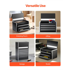 Metal Tool Box, 8.6-inch, Portable Metal Tool Box with 3 Drawers, Small Tool Chest with EVA Liners and PP Feet Pads, Heavy-Duty Steel With Ball Bearing Opening and Powder Coated Finish, Black