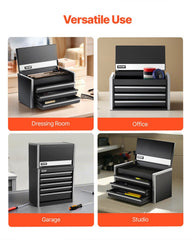 Metal Tool Box, 8.6-inch, Portable Metal Tool Box with 3 Drawers, Small Tool Chest with EVA Liners and PP Feet Pads, Heavy-Duty Steel With Ball Bearing Opening and Powder Coated Finish, Black