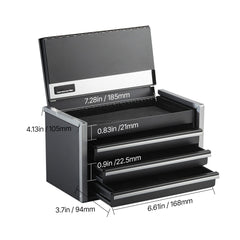 Metal Tool Box, 8.6-inch, Portable Metal Tool Box with 3 Drawers, Small Tool Chest with EVA Liners and PP Feet Pads, Heavy-Duty Steel With Ball Bearing Opening and Powder Coated Finish, Black