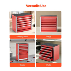 Metal Tool Box, 8.6-inch, Portable Metal Tool Box with 5 Drawers, Small Tool Chest with EVA Liners and PP Feet Pads, Heavy-Duty Steel With Ball Bearing Opening and Powder Coated Finish, Red