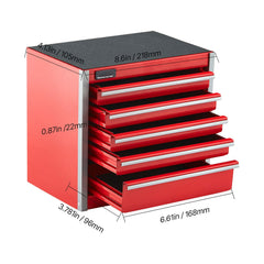 Metal Tool Box, 8.6-inch, Portable Metal Tool Box with 5 Drawers, Small Tool Chest with EVA Liners and PP Feet Pads, Heavy-Duty Steel With Ball Bearing Opening and Powder Coated Finish, Red