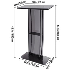 Acrylic Podium, 47" Tall, Acrylic Podium Stand with Wide Reading Surface & Storage Shelf, Floor-standing Clear Pulpits Acrylic for Church Office School, Black
