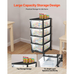 Plastic Storage Drawers Cart, 4 Drawers Storage Organizer with Wheels, Rolling Closet Organization and Storage Dividers, Dresser Organizer Clear Bins for Office Supplies, Craft Rooms, Classrooms