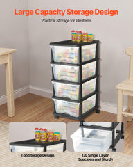 Plastic Storage Drawers Cart, 4 Drawers Storage Organizer with Wheels, Rolling Closet Organization and Storage Dividers, Dresser Organizer Clear Bins for Office Supplies, Craft Rooms, Classrooms