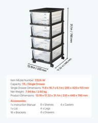 Plastic Storage Drawers Cart, 4 Drawers Storage Organizer with Wheels, Rolling Closet Organization and Storage Dividers, Dresser Organizer Clear Bins for Office Supplies, Craft Rooms, Classrooms