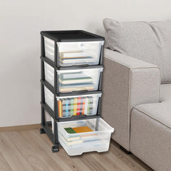 Plastic Storage Drawers Cart, 4 Drawers Storage Organizer with Wheels, Rolling Closet Organization and Storage Dividers, Dresser Organizer Clear Bins for Office Supplies, Craft Rooms, Classrooms