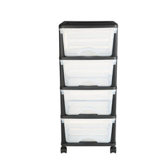 Plastic Storage Drawers Cart, 4 Drawers Storage Organizer with Wheels, Rolling Closet Organization and Storage Dividers, Dresser Organizer Clear Bins for Office Supplies, Craft Rooms, Classrooms