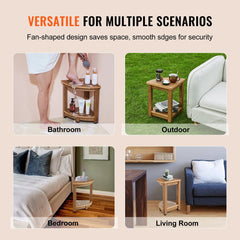 Corner Shower Bench, 16.5" Height 12.8" Radius, Faux Wood Grain Polystyrene, 158KGS with Storage Shelf, Water Resistant, Shower Stool for Inside & Outside Shower, for Bathroom, Living Room