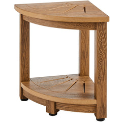 Corner Shower Bench, 16.5" Height 12.8" Radius, Faux Wood Grain Polystyrene, 158KGS with Storage Shelf, Water Resistant, Shower Stool for Inside & Outside Shower, for Bathroom, Living Room