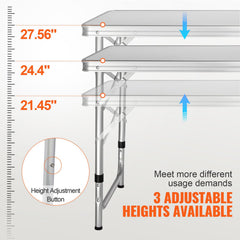 Camping Kitchen Table, Quick set-up Folding Camping Table with A Carrying Bag, 3 Adjustable Heights, MDF Camping Table, Ideal for Outdoor Picnics, BBQs, Camping, RV Traveling