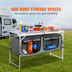 Camping Kitchen Table, Quick set-up Folding Camping Table with A Carrying Bag, 3 Adjustable Heights, MDF Camping Table, Ideal for Outdoor Picnics, BBQs, Camping, RV Traveling