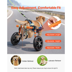 Dog Wheelchair for Back Legs, Lightweight 2 Wheels Pet Wheelchair, Height, Width & Length Adjustable, Dog Cart with Shock-Absorbing Wheels, for Injured, Disabled Dogs 15.8-21.7 kg, Medium