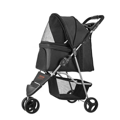 Pet Stroller, 16KG Weight Capacity, Foldable Dog Stroller Cart, 3 Wheels Cats Strollers with Mesh Windows and Cup Holders, Portable Pet Carrier Strollers with Brake, for Small to Medium Pets