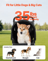 Pet Stroller, 16KG Weight Capacity, Foldable Dog Stroller Cart, 3 Wheels Cats Strollers with Mesh Windows and Cup Holders, Portable Pet Carrier Strollers with Brake, for Small to Medium Pets